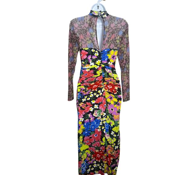 Anthropologie Mesh Halter Mock-Neck Dress – Floral Bodycon Midi, Size S - Picture 5 of 8